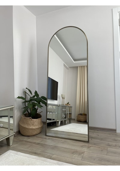 Effe Pirinç Eskitme Çerçeveli 180x70 Cm Ayaklı Oval Boy Aynası