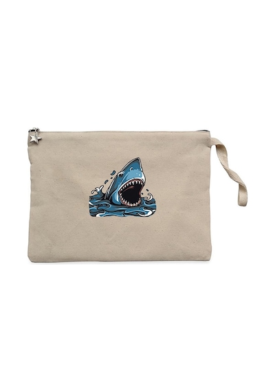 Shark Cartoon Krem Clutch Astarlı Cüzdan / El Çantası Krem