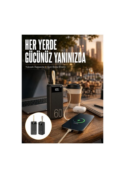 Powerbank 60.000 Mah Taşınabilir Şarj Hızlı El Fenerli Dijital Göstergeli Yeni Renkli Renkli
