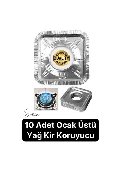 Dayanıklı 10 Adet Alüminyum Ocak Koruyucu Folyo Kare Kir Bırakmaz Yağ Sıçrama Yanmaz Yapışmaz Gümüş
