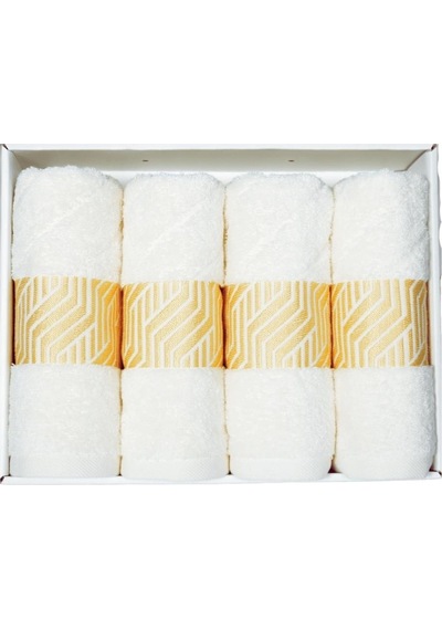 Vos Versa Bursa Varak Serisi 50x90cm %100 Pamuk 4lü Yüz Havlusu Beyaz Vvhm0020-377 - Beyaz
