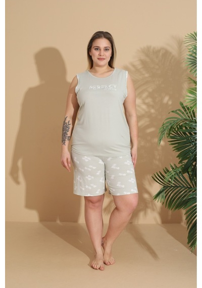 Eyfuze Kadın Milan Kumaş Büyük Beden Curve Baskılı Desenli Şortlu Pijama Takımı Açık Yeşil Eyfuze Kadın Milan Kumaş Büyük Beden Curve Baskılı Desenli Şortlu Pijama Takımı Açık Yeşil