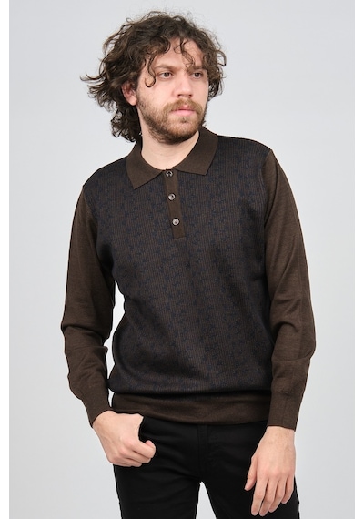 Woolman Erkek Desenli Polo Yaka Yün Kazak 1572001 Kahverengi Kahverengi Beyaz Woolman Erkek Desenli Polo Yaka Yün Kazak 1572001 Kahverengi Kahverengi Beyaz