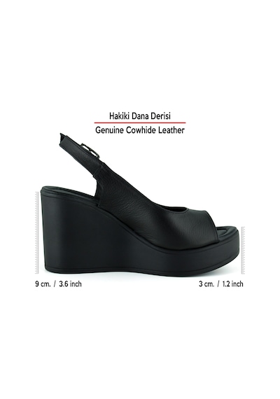 Erkan Saçmacı Mathilda Siyah Hakiki Dana Derisi Dolgu Topuklu Slingback Sandalet