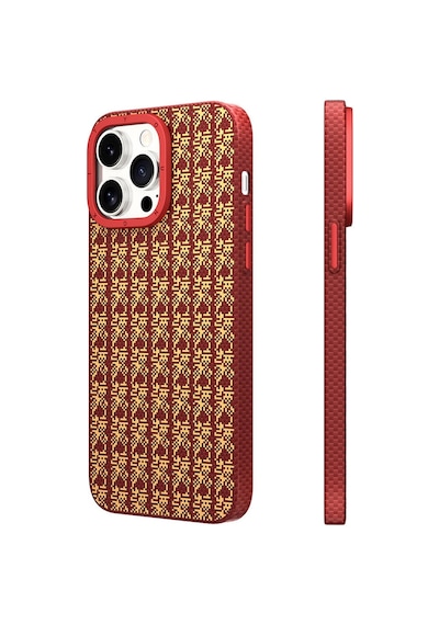 Apple Uyumlu iPhone 14 Pro Max Kılıf Magsafe Kevlar 1500d Youngkit Auspicious Loong Serisi Kırmızı
