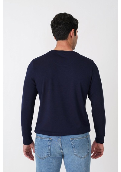 Efor Comfort Fit Omuz Modelli Uzun Kollu Esnek Pamuk Lacivert Tişört Ts 933