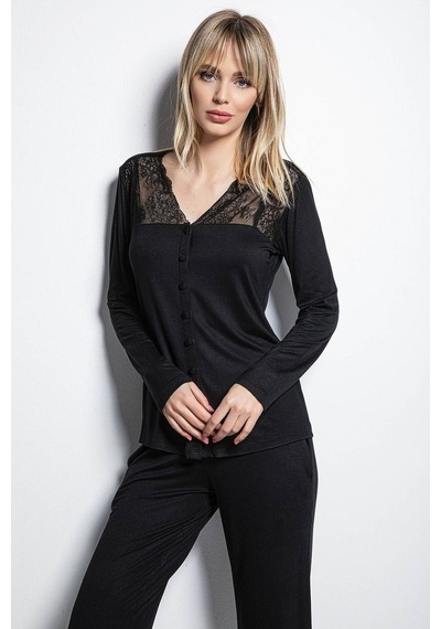 Monamise 18426 Uzun Kollu Pijama Takım - Siyah Siyah