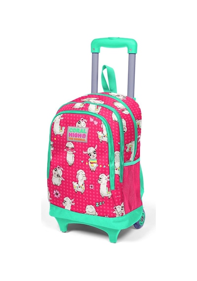 Coral High Kids Neon Mercan Su Yeşili Alpaka Desenli Üç Bölmeli Çekçekli Okul Sırt Çantası 23364