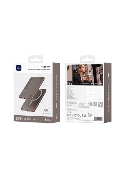 Wiwu Wi-p085 Magpearl Serisi Ultra İnce Wireless Kablosuz Powerbank 5000mah 15w Kahverengi