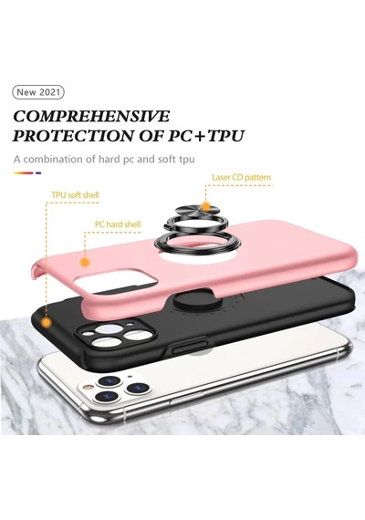 Newface Apple İphone 11 Pro Max Kılıf Elit Yüzüklü Kapak - Pembe