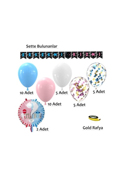 Cinsiyet Belirleme Parti Seti Banner, Folyo Balon Ve Balon Zincir Seti Konsept 3