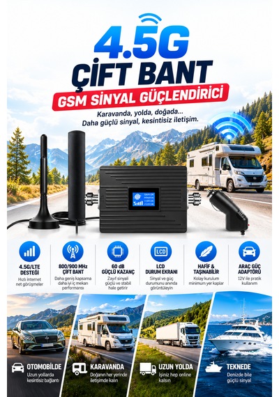 Maypal M1 Çift Bant 4.5g Gsm Sinyal Yükseltici Güçlendirici Araç Ve Karavan Kullanıma Uygun Güçlendirici B8, B20 Frekans