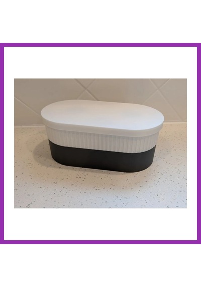 Bezos 3d Baskı İki Rulo Tuvalet Kağıdı Saklama Kutusu Kapaklı Çizgili Banyo Organizeri Minimalist - Beyaz Kapak Bty