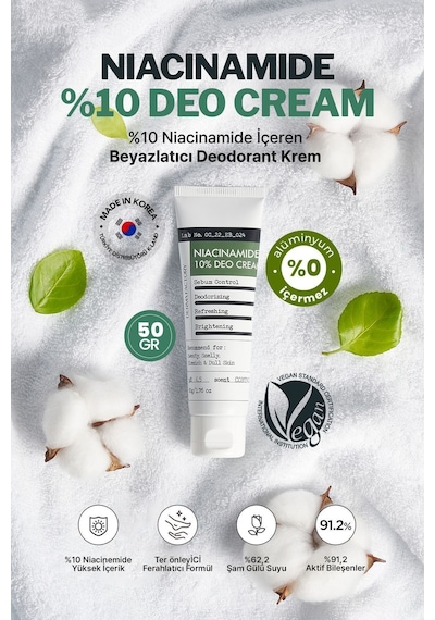 Derma Factory Alüminyum İçermeyen %10 Niacinamide Aydınlatıcı Krem Deodorant Derma Factory Deo Cream