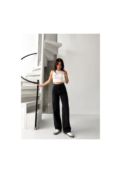 Kene Jeans Siyah Likralı Boyfriend Bol Paça Denim Pantolon Siyah