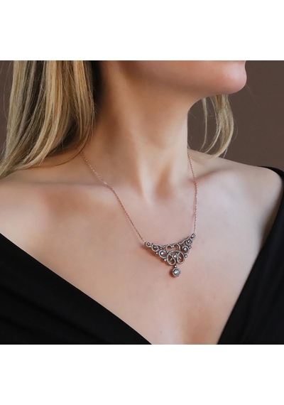 Elmas Montür Rose Gold Kaplama Gümüş Gerdanlık Gümüş