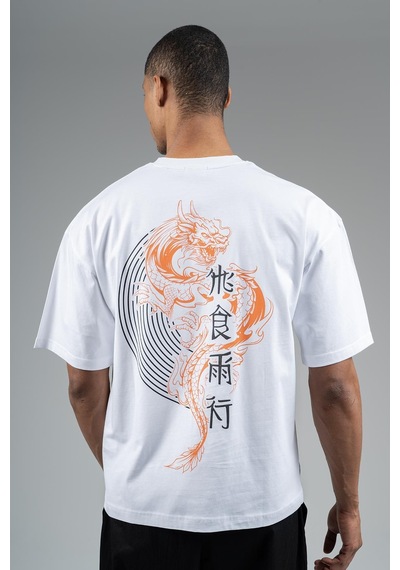 Maraton Sportswear Oversize Erkek Bisiklet Yaka Kısa Kol Basic Beyaz T-shirt 23245-beyaz