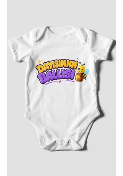 Morivokids Dayısının Ballısı Kısa Kollu Bebek Body %100 Pamuk Beyaz