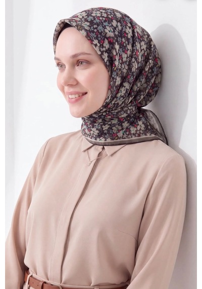 Silk Home Mini Floral Desen Soft Pamuk Eşarp Antrasit