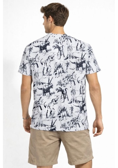 Erkek Dinozor Dijıtal Ön Ve Arka Baskılı Tişört Bisiklet Yaka T-shirt - Beyaz
