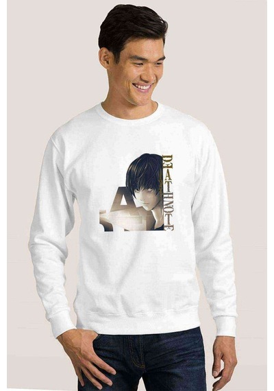 Anime Death Note Baskılı Beyaz Erkek Örme Sweatshirt (534633146)