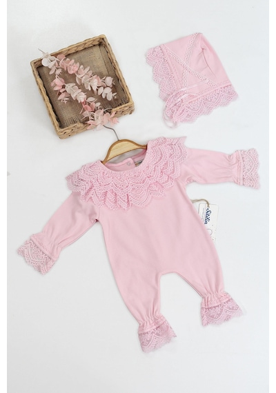 Sitilin Kız Bebek Pembe Dantelli Lüks Bebek Hastane Çıkışı Mevlüt Ve Özel Günler İçin Harika Tulum Set Stl6659 Ekru