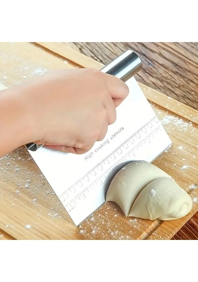 Paslanmaz Çelik Ölçülü Hamur Kesici, Pizza Kesici, Kazıyıcı Metalik Gri
