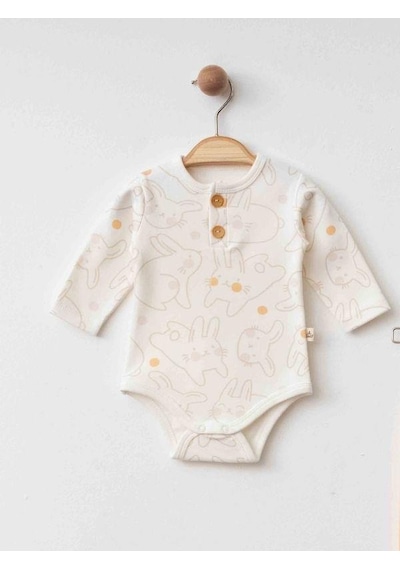 Zekids Bebek Bodyli Eşofman Altlı İkili Organik Takım-15488 Krem
