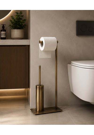 Pirinç Slim Lüx Ayaklı Set Wc Fırçalık Ve Kağıtlık Antik