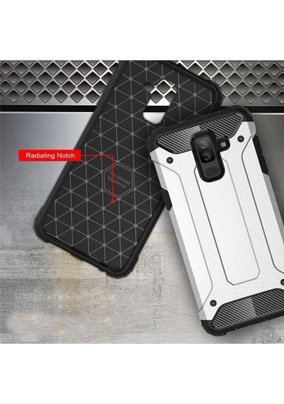 Noktaks - Samsung Galaxy Uyumlu A6 Plus 2018 - Kılıf Çift Katman Zırh Tank Crash Military Kapak - Gold