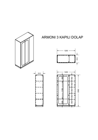 Dolap, Armoni 3 Kapaklı Bronz Aynalı Gardırop Aytaşı