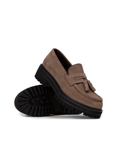 Deery Kadın Hakiki Süet Vizon Rengi Püsküllü Loafer - 02020zvzne01 vizon