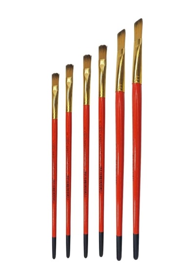 Süper Samur 6'li Düz Kesik Yağlı Boya Fırça Seti, El Yapımı Sentetik Akrilik, 15 Cm Saplı,no: 2-4-6-8-10-12