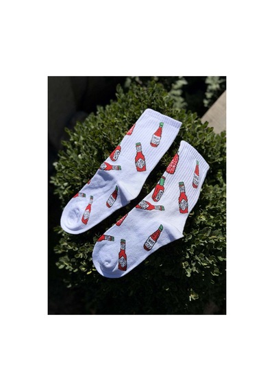 Lousocks Unisex Acı Sos Şişesi Desenli Beyaz Tenis Çorap
