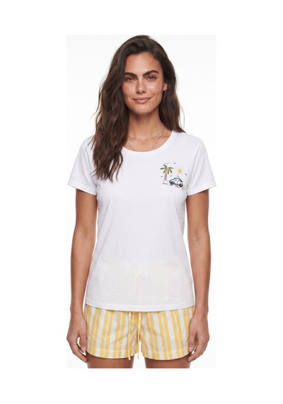 Onloox Kadın Beyaz Beyaz Pamuklu Kumaş Bisiklet Yaka Kısa Kollu Nefes Alabilen Nakış Detaylı T-shirt