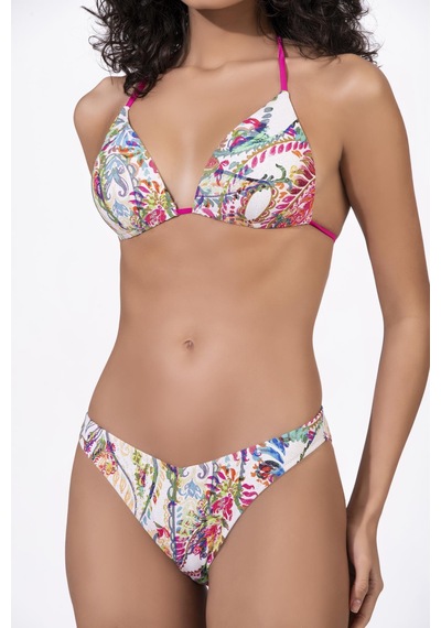 Endeep Kadın Desenli Özel Lurex Kumaşlı Yarım Dolgulu Üçgen Bikini Takımı Kırmızı