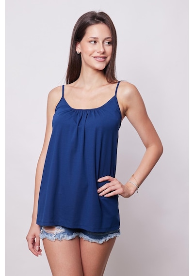 Jument Kadın Span Karışımlı Şık Kumaş İp Askılı Önü Büzgülü Ayar Askılı T-shirt Bluz-lacivert Lacivert
