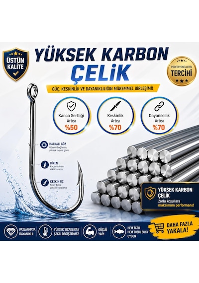 Valkyrie 1000 Adet Olta İğnesi Seti 1 -10 Yüksek Karbon Çelik, Halkalı Göz, Keskin Uç Profesyonel Balıkçı İğnesi