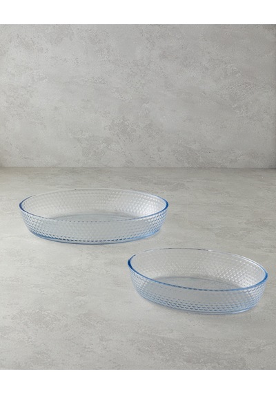 Bake&serve Cam 2 Li Oval Fırın Kabı 24x35-18x26 Cm Şeffaf Şeffaf