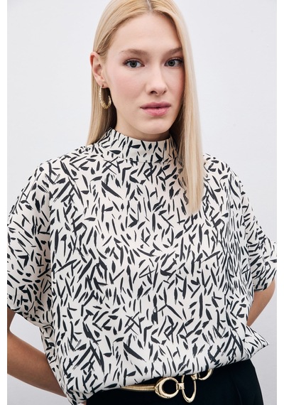 Sateen Yarasa Kol Desenli Bluz - Siyah-135740 Siyah