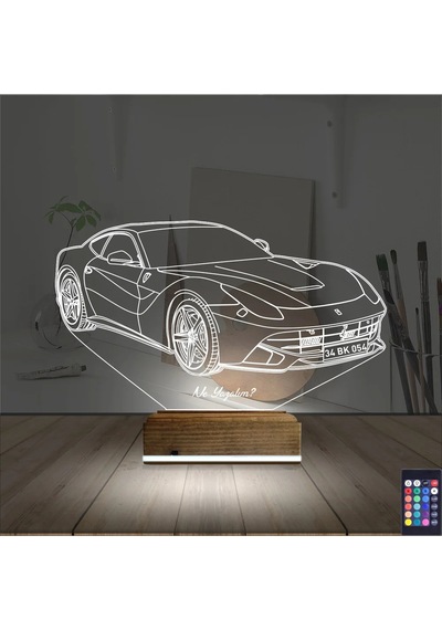 Luvivia Spor Araba Ferrari Kişiye Özel 3d Lamba - Masa Gece Lambası Şeffaf