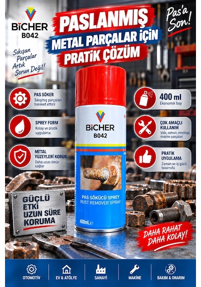 Pas Sökücü Sprey 400 Ml Paslanmış Vida Somun Ve Metal Parçalar İçin Pratik Bakım Spreyi
