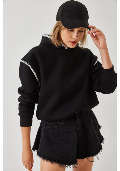 Shade Kadın Kapişonlu Dantel Detaylı Sweatshirt 60601028 - Siyah