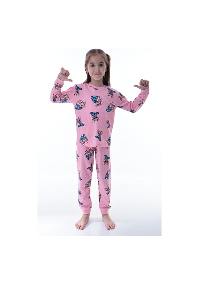 Çizgi Film Karakterli Kız Çocuk Pijama Takımı %100 Pamuk Rahat Ve Yumuşak Kumaş Pembe