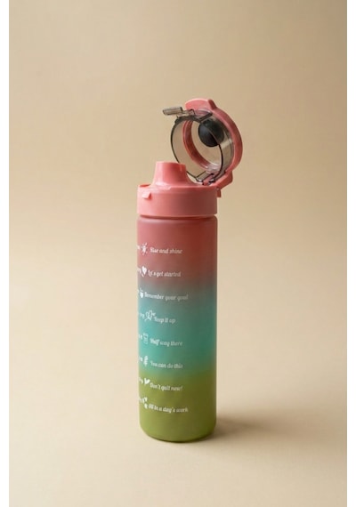 Renkli Cam Motivasyon Matarası 550 Ml Pembe