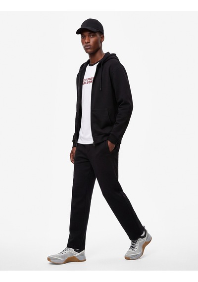 Koton Cepli Şardonlu Oversize Kapşonlu Fermuarlı Spor Sweatshirt Siyah 7wam70023nk