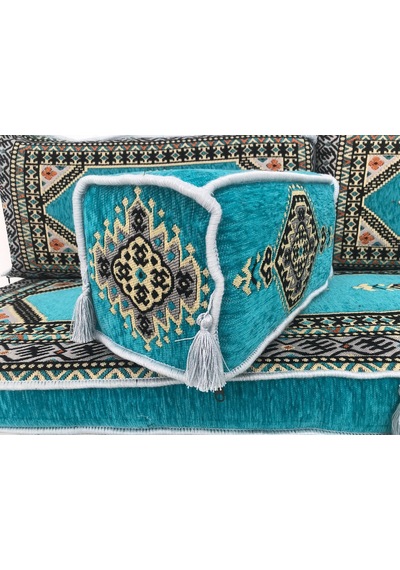 Turkıshrug Kıngdom 18 Parça Turkuaz Şark Takımı - 28 Dns 10 Cm Kalın Sünger Sehpa Ve Kilim Dahil