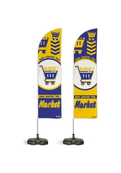 Market Manav Şarküteri Temalı Yelken Bayrak Takımı Mavi Sarı 2 Adet