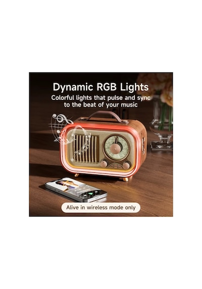 Retro Radıo Rgb Led Işıklı Şarjlı Bluetooth Hoparlör Sd Kart Usb Girişli Taşınabilir Speaker Radyo
