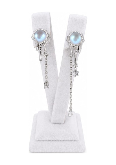 Cm Jewelry Zirkon Taşlı Yıldız Detaylı Sallantılı Gümüş Renk Çelik Küpe
